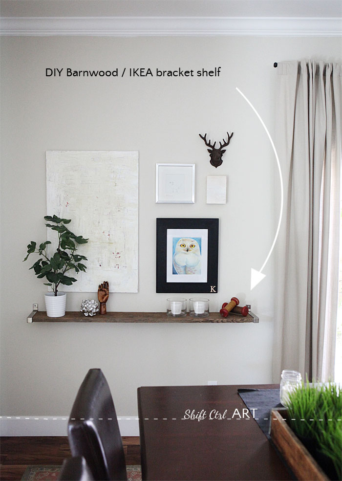 barnwood IKEA EKBY DIY shelf in dining room