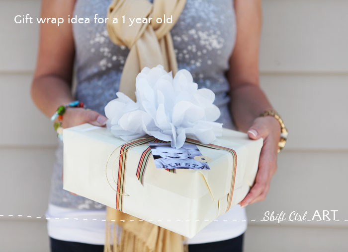 Gift wrap idea for a one year old photographers playground action gift tag