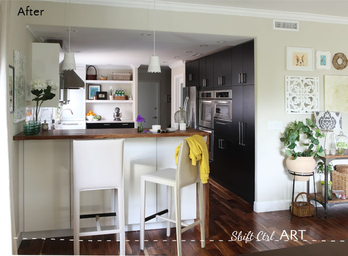 Kitchen remodel after IKEA Caesar stone Acacia hardwood.DIY