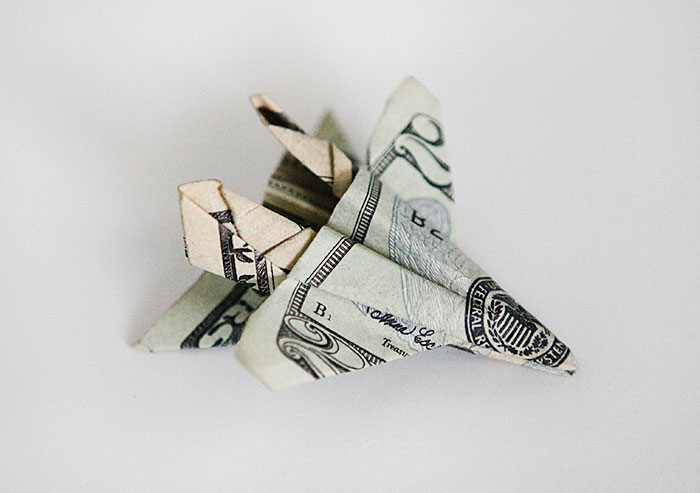 gifting money with origami F 18 fighter jet