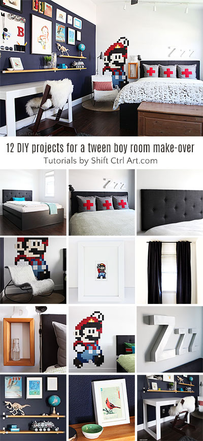 #Tween #boy #bedroom #reveal - 12 + DIYs: queen bed with trundle, #desk, shelves, etc