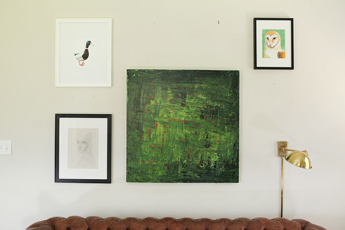 Living room gallery wall and new brass lamp