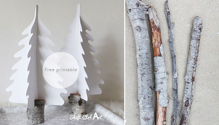 Silhouette Christmas trees in DIY branch holders